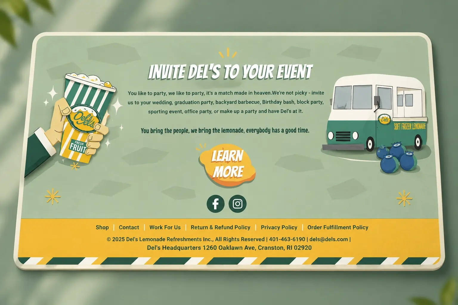 Del's Lemonade — Dels website footer
